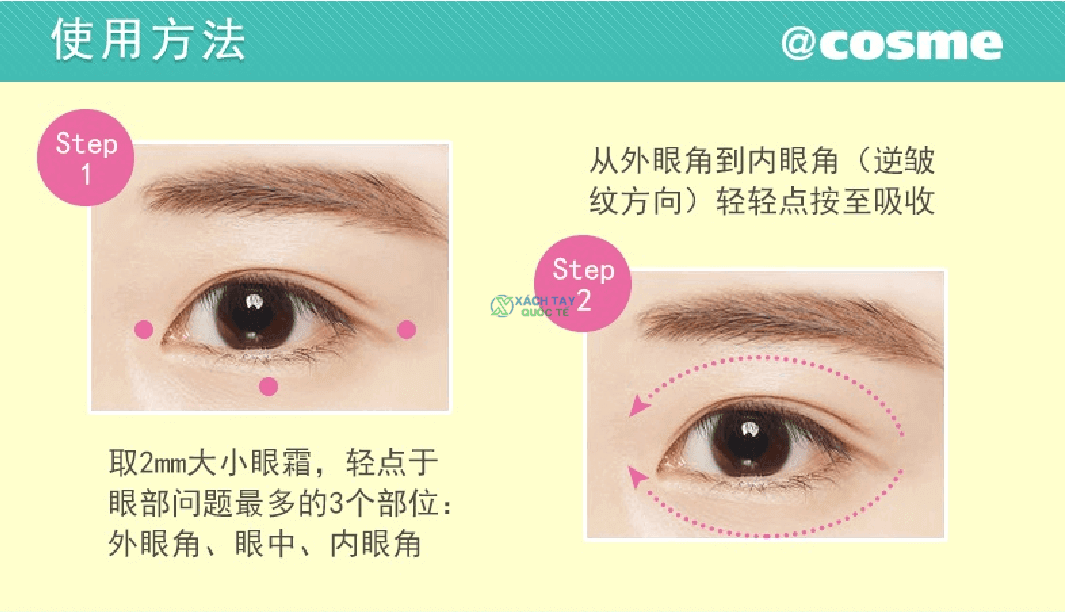 Cách dùng Kem trị thâm quầng mắt Meishoku Whitening Eye Cream 30g