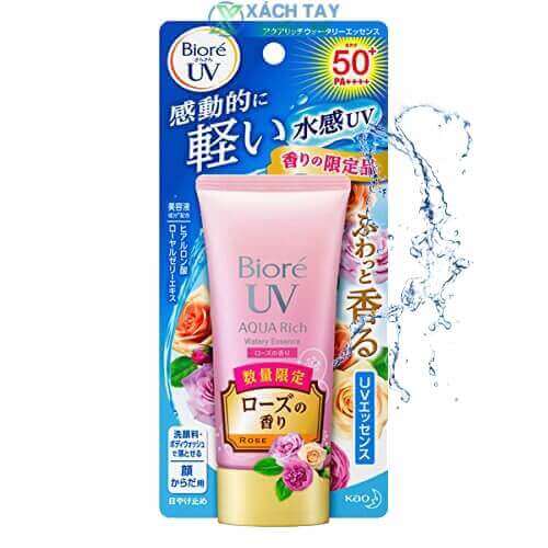 Kem chống nắng Biore UV Aqua Rich Watery Essence hoa hồng phiên bản mới
