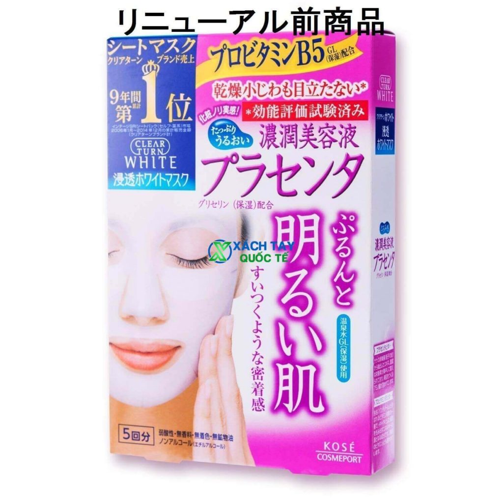 Mặt nạ Kose Cosmeport Clear Turn White Placenta  Mask dưỡng ẩm - mịn da