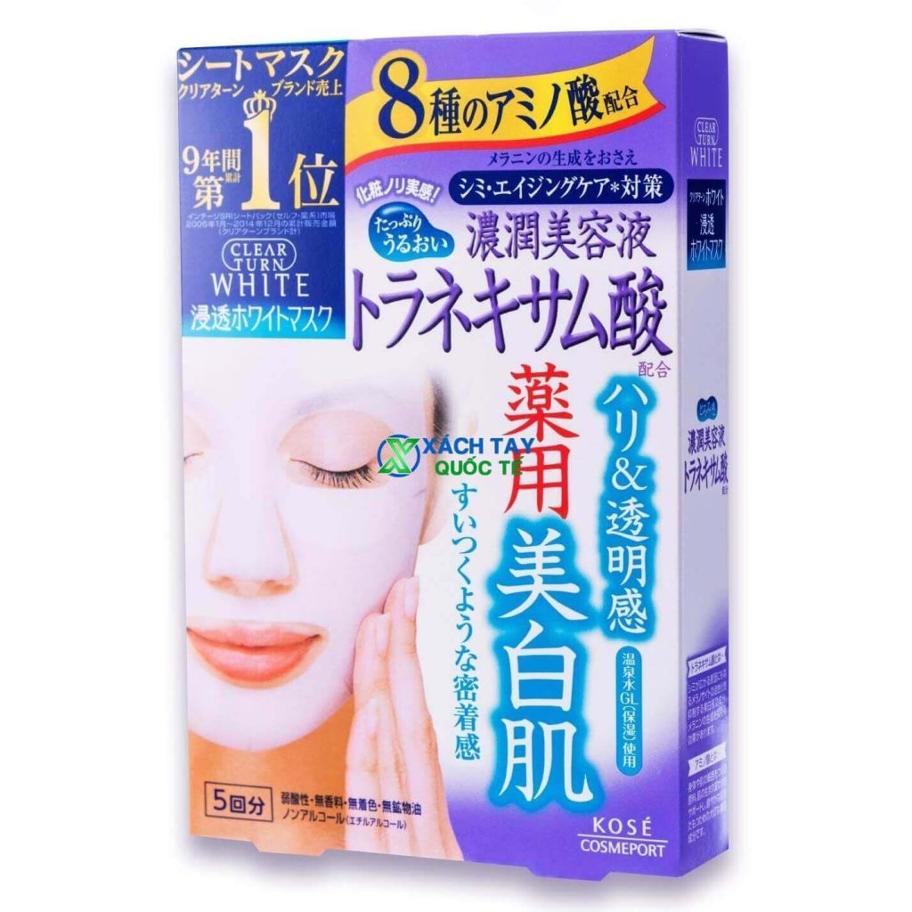 Mặt nạ Kose Cosmeport Clear Turn White Tranexamic Acid Mask dưỡng trắng.
